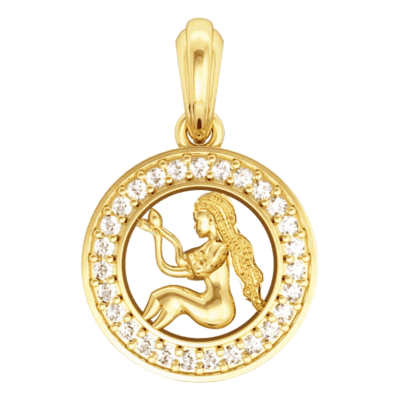 Virgo Charm Pendant in Gold with 27 Diamonds